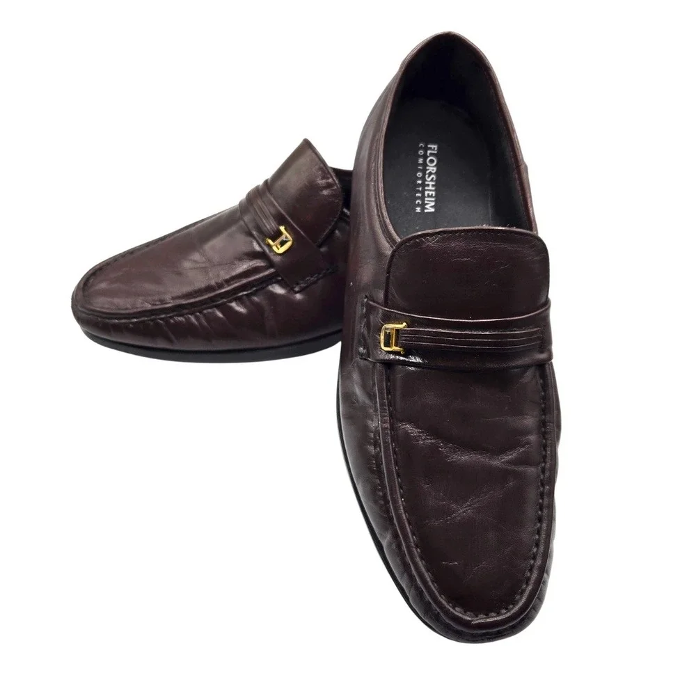 Florsheim Loafers Mens 11 Burgundy Classic Leather Comfortech Style 17088-05